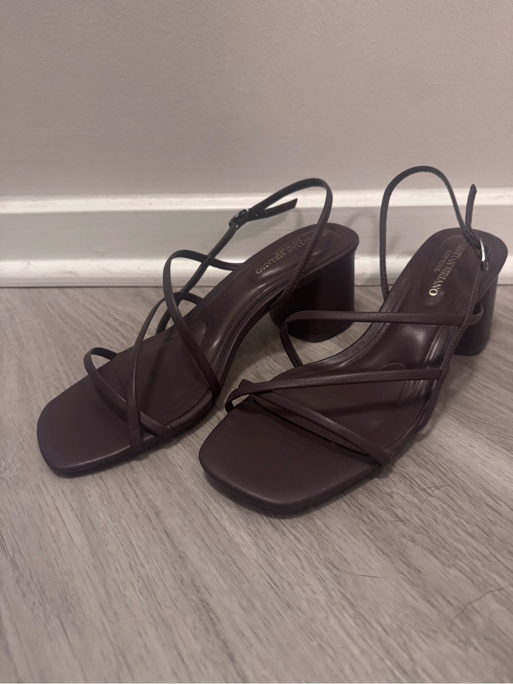 Christian Siriano Dark Brown Strappy Block Heel Sandals